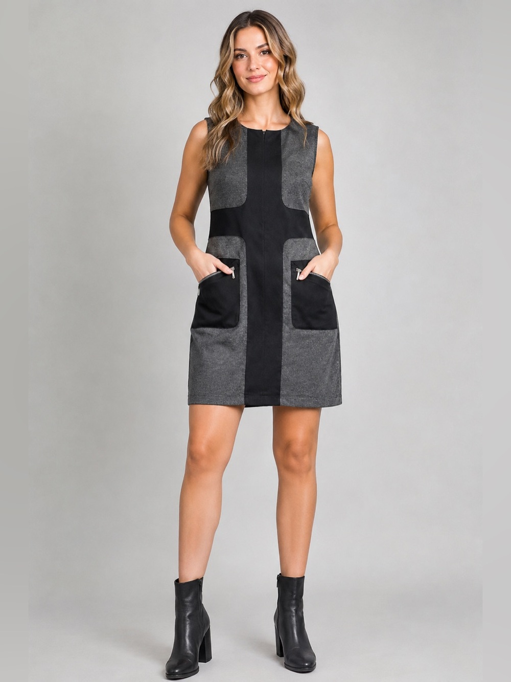 Professional Look - Sharagano Career Sheath Dress Gray Black Office Wear Sz 8